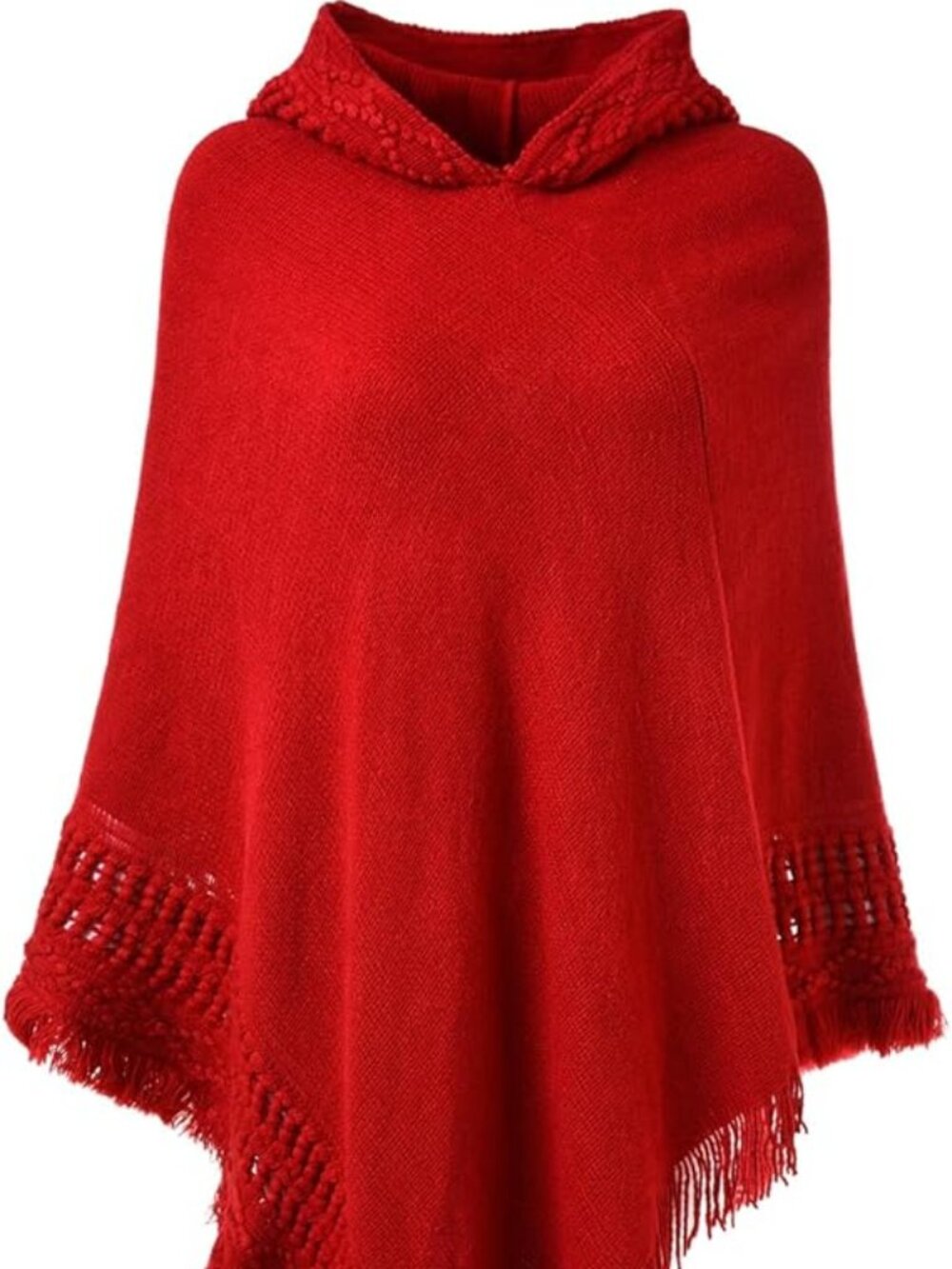 Ferand Ladies' CrochetHooded Cape with Fringed Hem